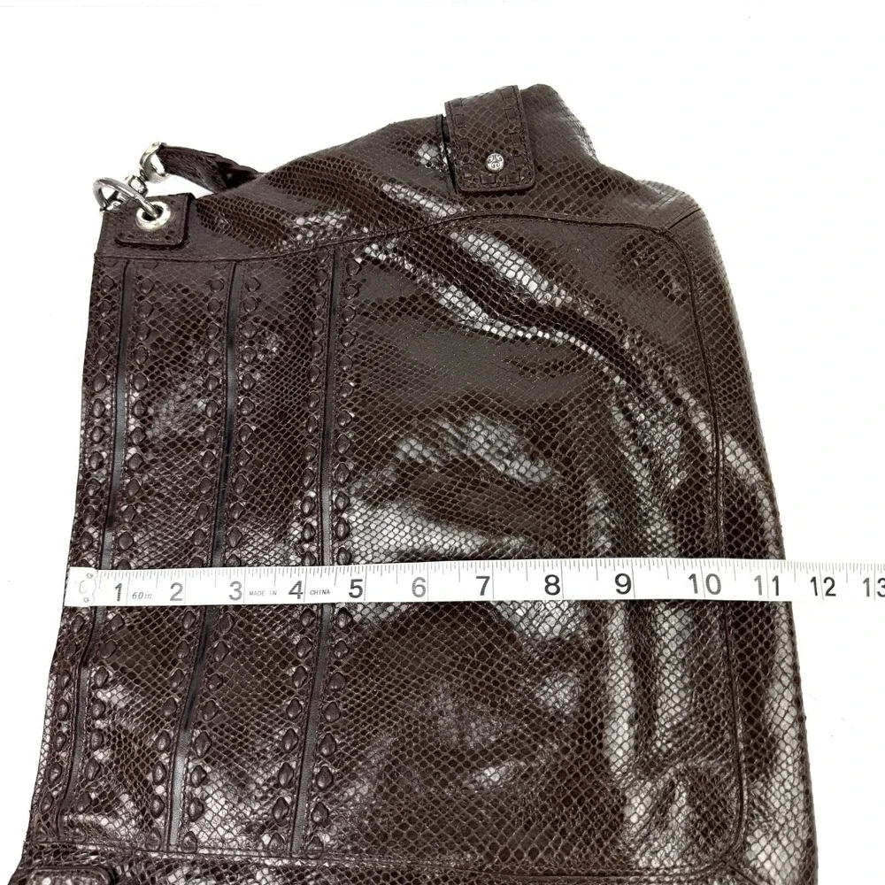 Brighton Embossed Snakeskin Hobo Handbag Brown Leather Shoulder Bag With Charm